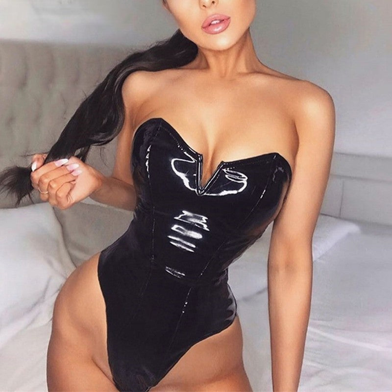 Faux Leather Strapless Bodysuit
