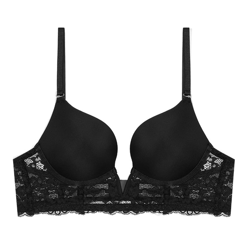 Plunge Deep V Dress Bra with Lace Band