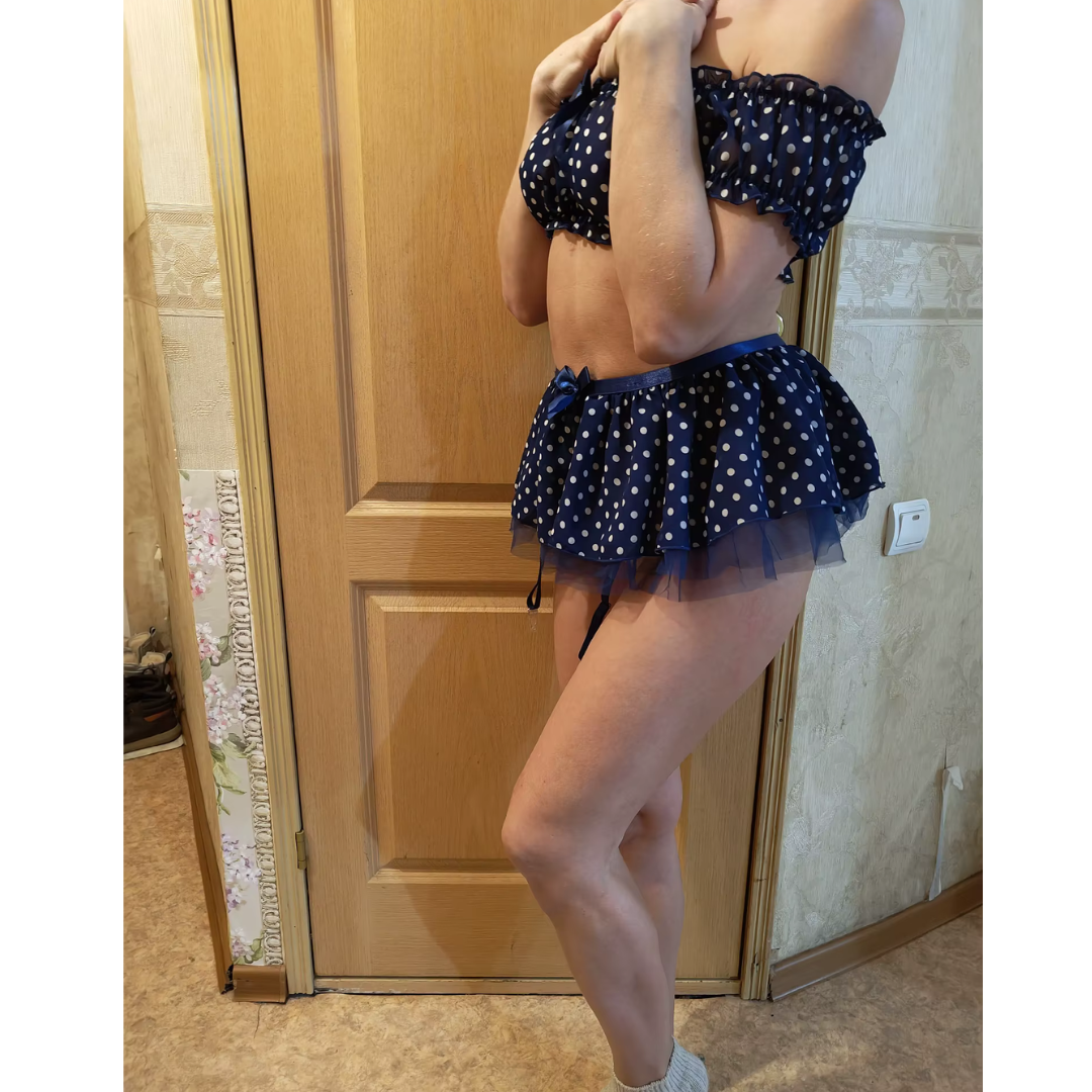 Polka Dot Lingerie Garter Skirt Set with Stockings Polka Dot Lingerie Garter Skirt Set with Stockings