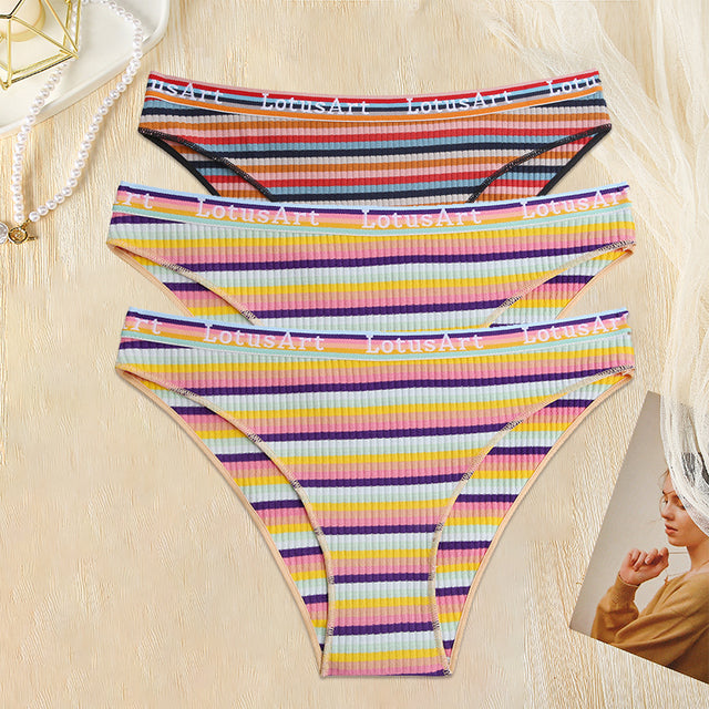 3 Pcs/ Cotton Striped Cheeky Panties